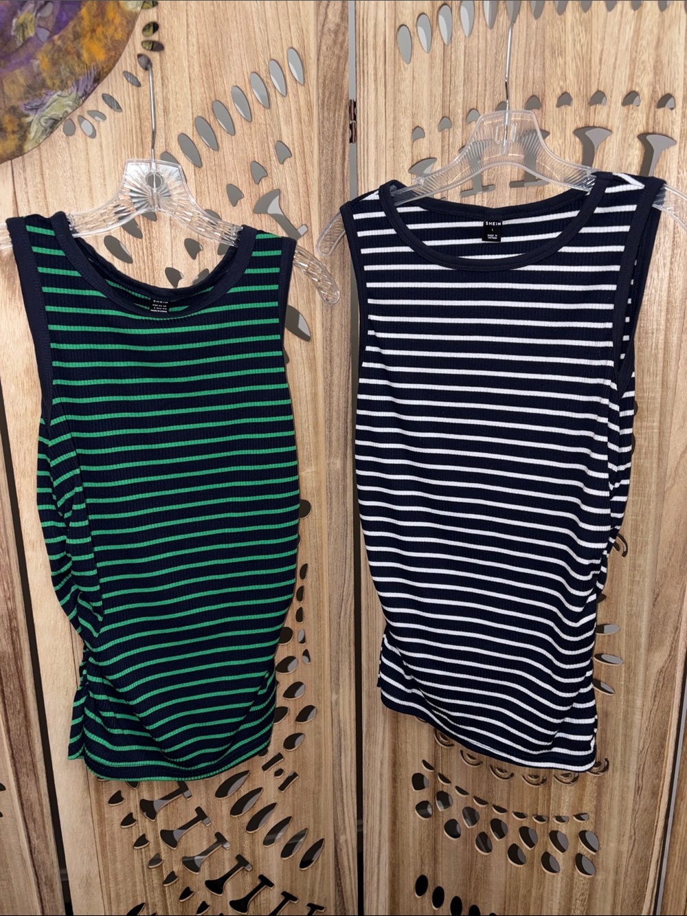 SHEIN Striped Sleeveless Tank Tops - Navy & Green & Navy & White / LARGE